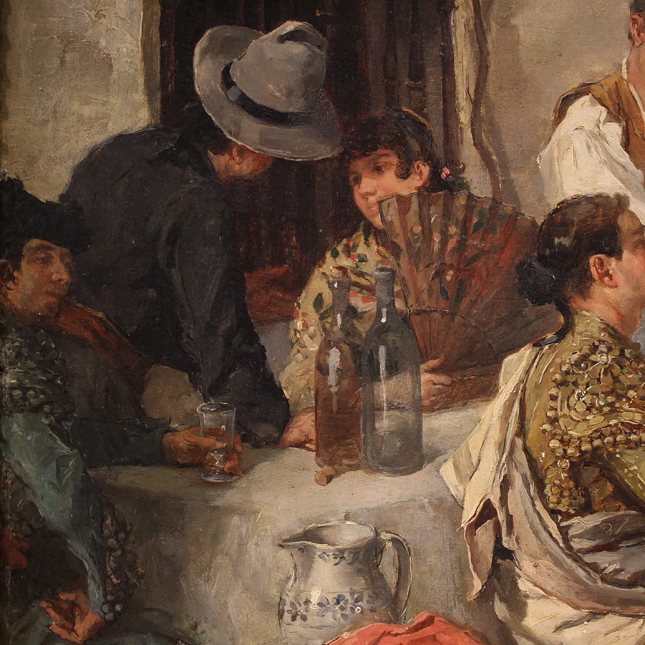 Spanish painting with flamenco dancer, signed Galgos 14