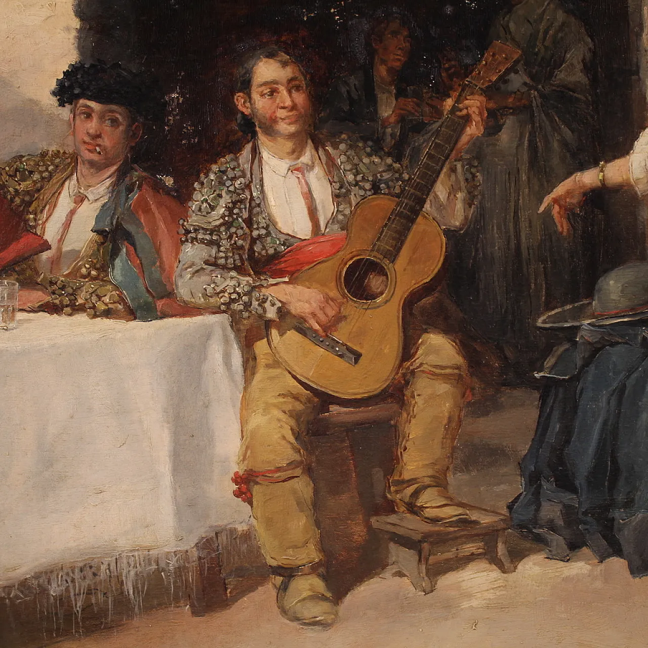 Spanish painting with flamenco dancer, signed Galgos 15