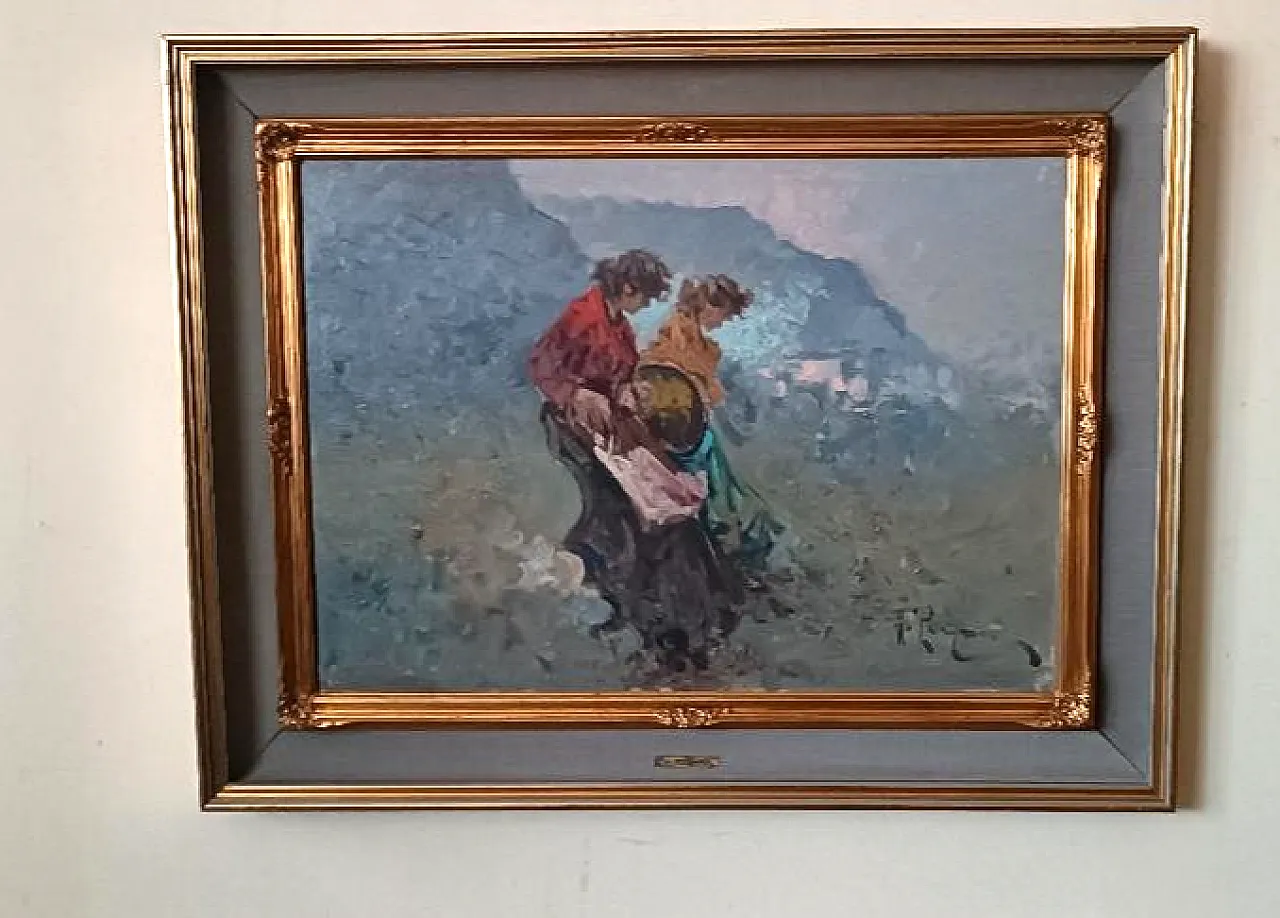 Dipinto di Antonio Pecoraro, olio su tela con cornice, anni '60 1