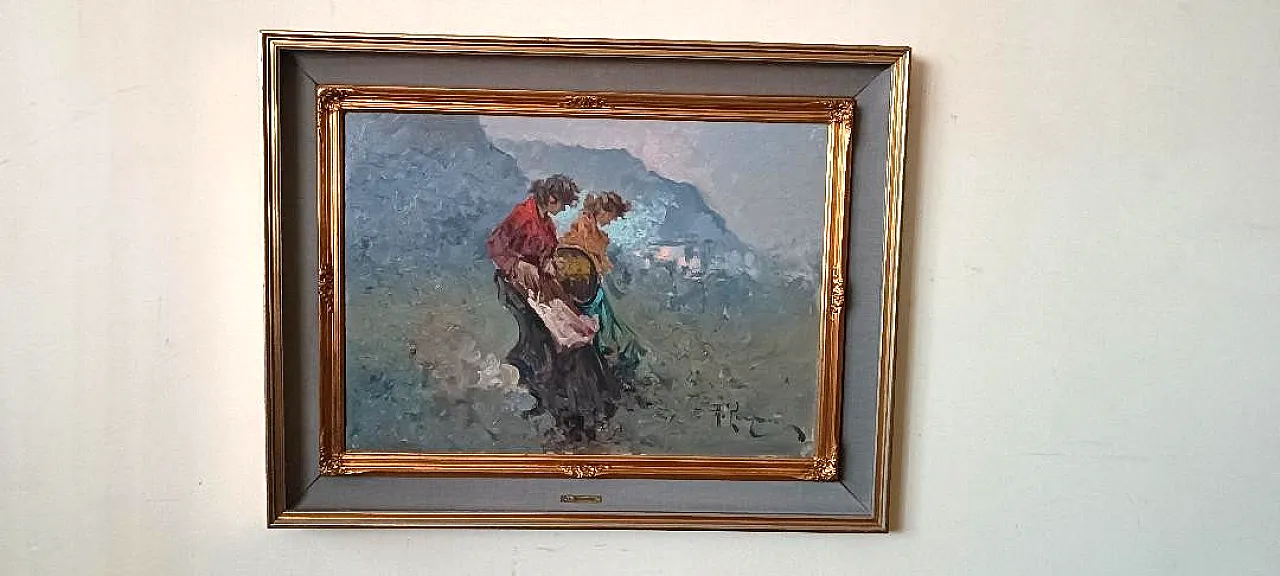 Dipinto di Antonio Pecoraro, olio su tela con cornice, anni '60 2