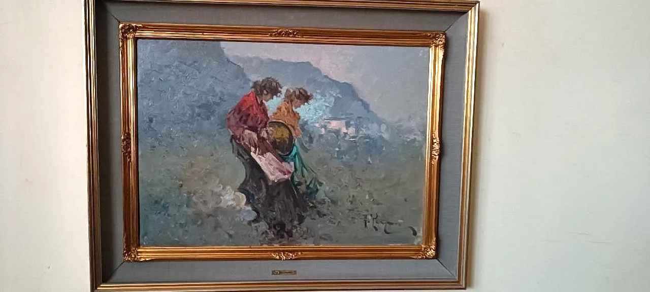 Dipinto di Antonio Pecoraro, olio su tela con cornice, anni '60 3