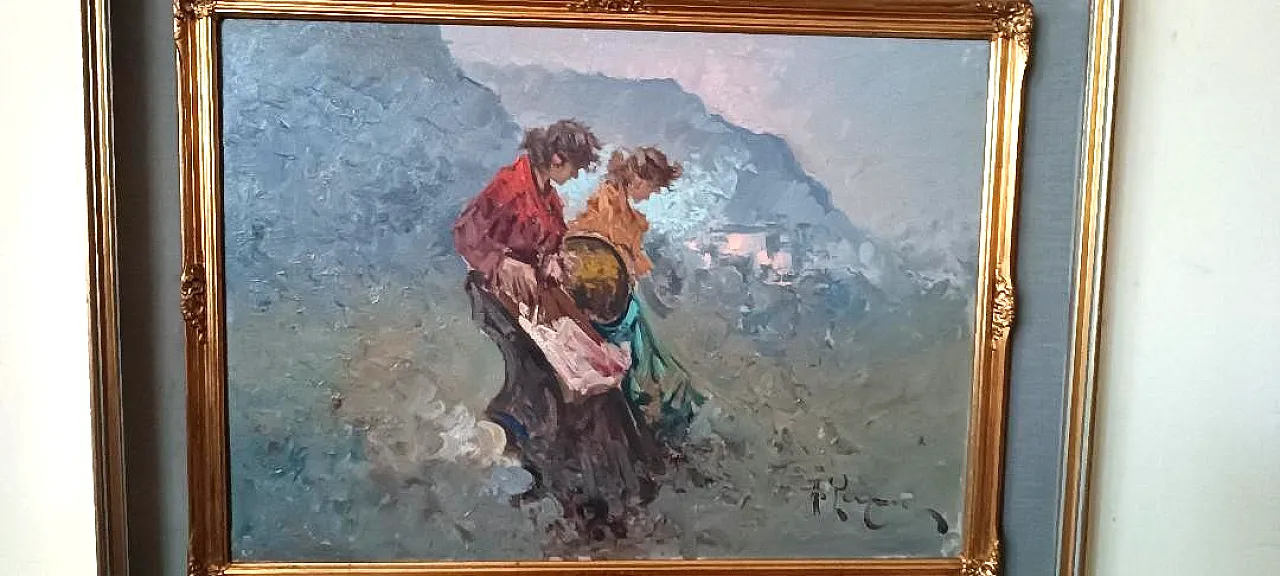 Dipinto di Antonio Pecoraro, olio su tela con cornice, anni '60 4