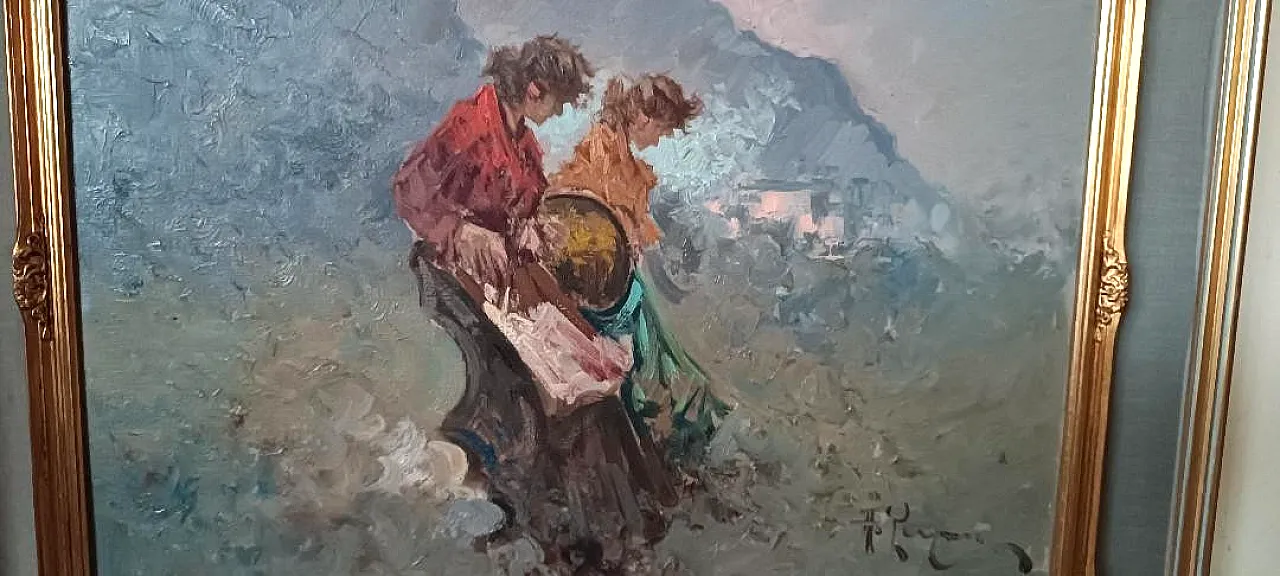Dipinto di Antonio Pecoraro, olio su tela con cornice, anni '60 5