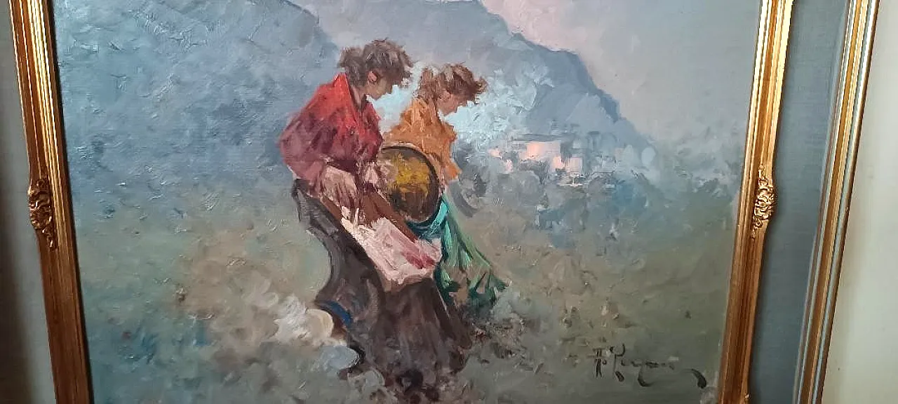 Dipinto di Antonio Pecoraro, olio su tela con cornice, anni '60 8