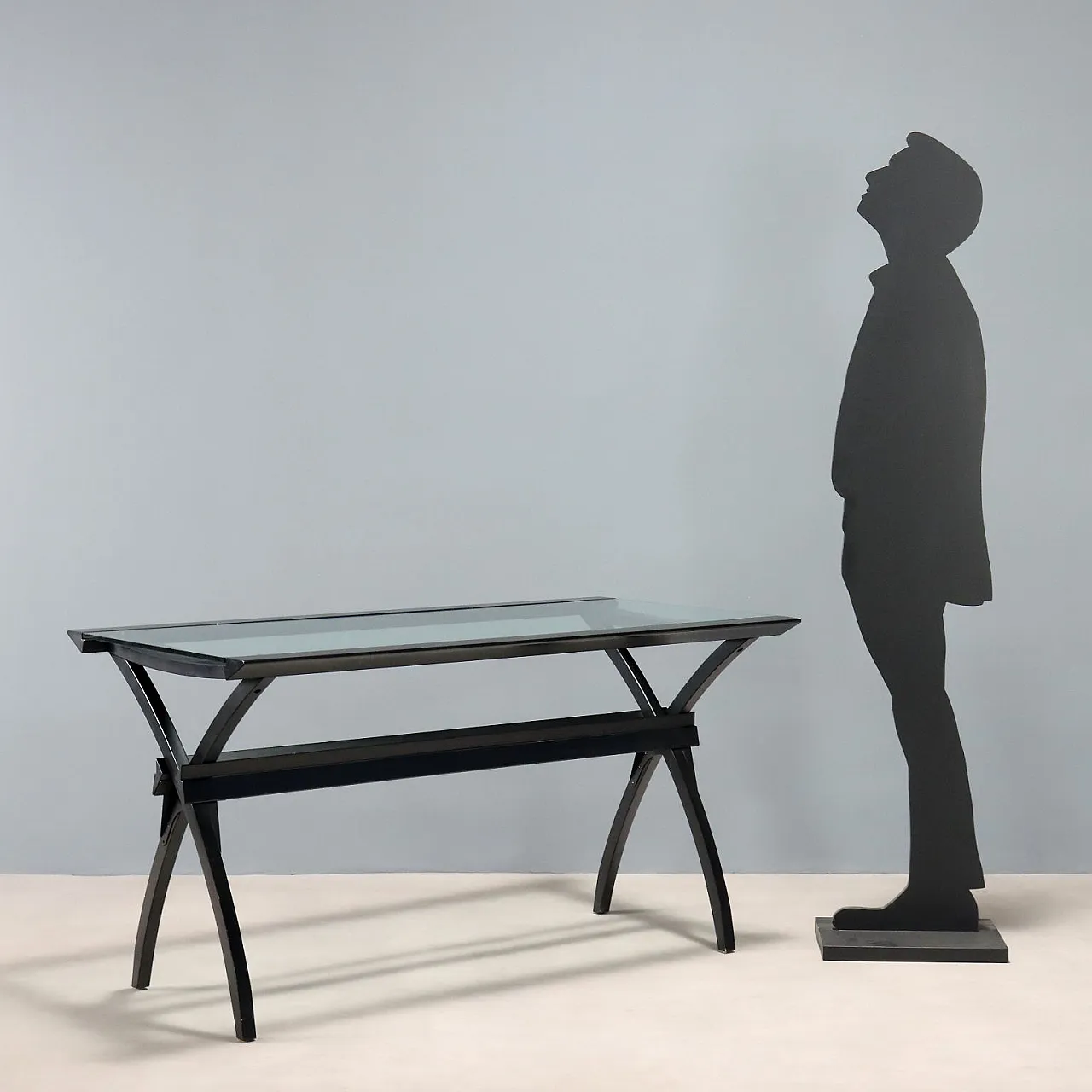 Scrivania Cidue in legno laccato e vetro, anni '80 2