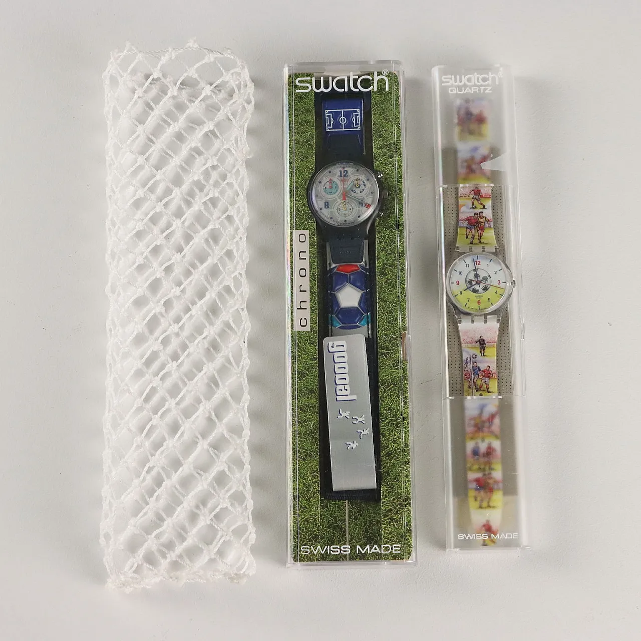 Coppia di orologi Swatch a tema calcio, fine '900 1