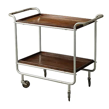 Carrello di servizio in pioppo impiallacciato e metallo, metà '900