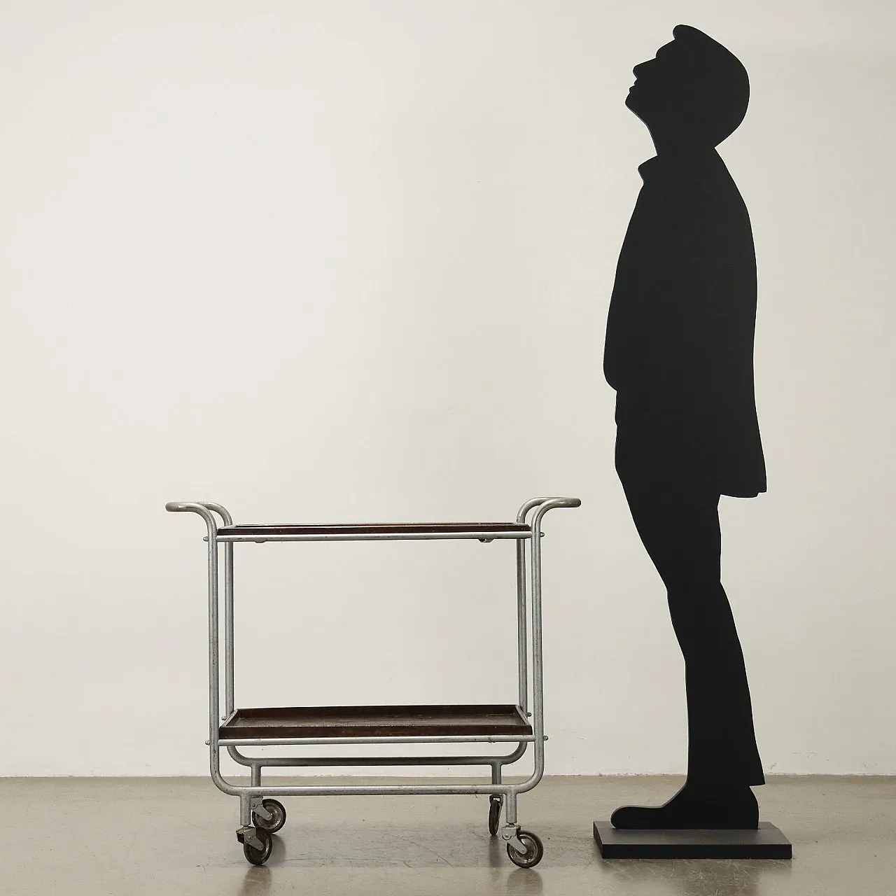 Carrello di servizio in pioppo impiallacciato e metallo, metà '900 3