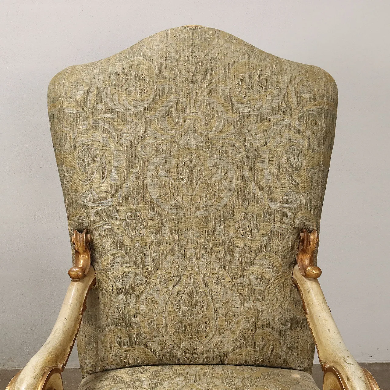 Pair of carved & gilded chairs with brocade fabric, 19th century 3