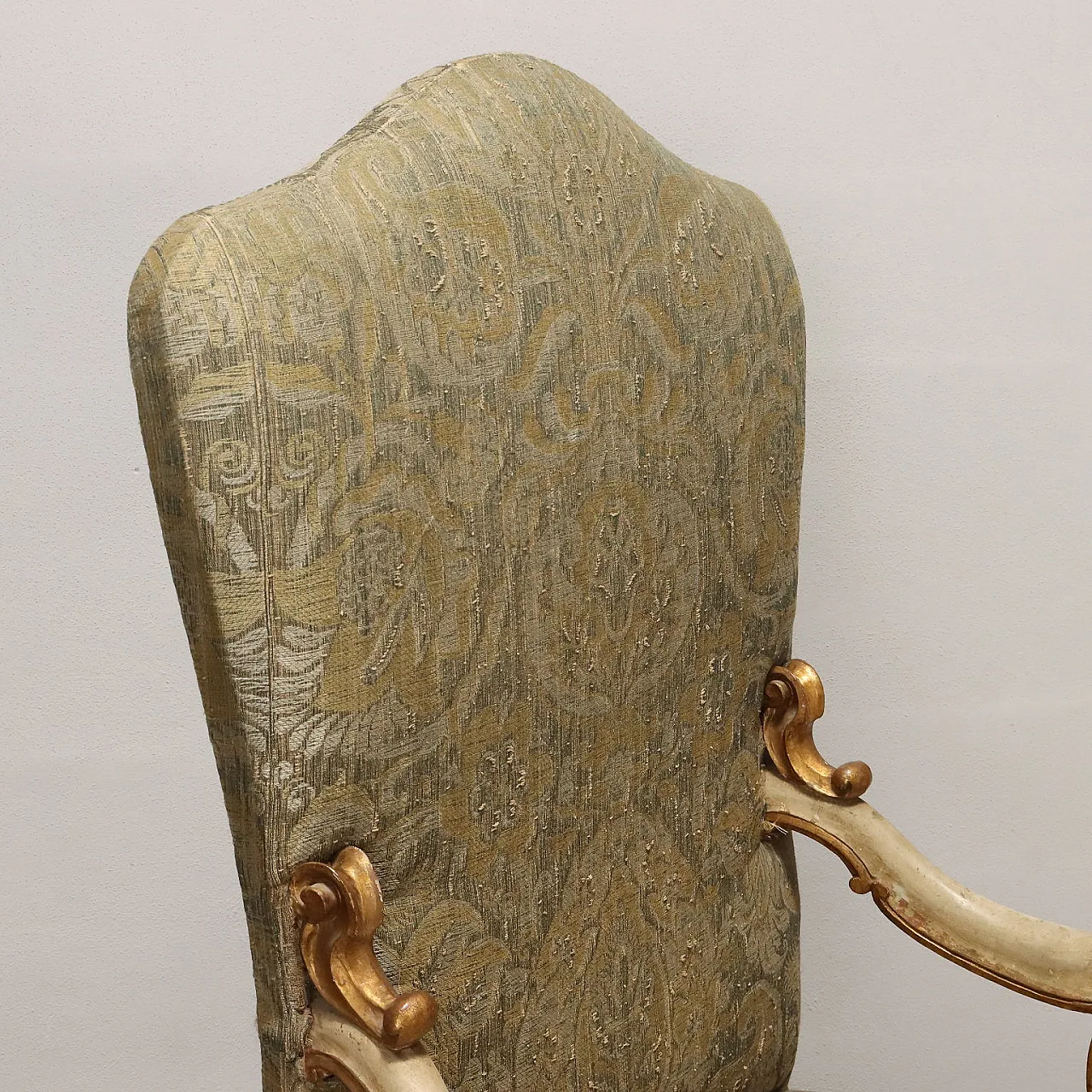 Pair of carved & gilded chairs with brocade fabric, 19th century 4