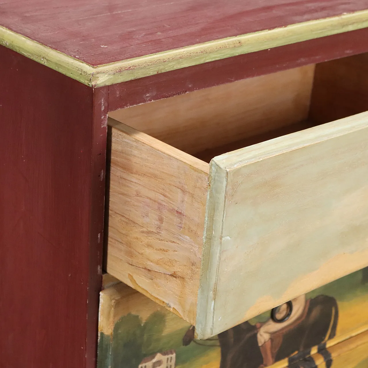 Comodino in legno con dipinto, '900 4