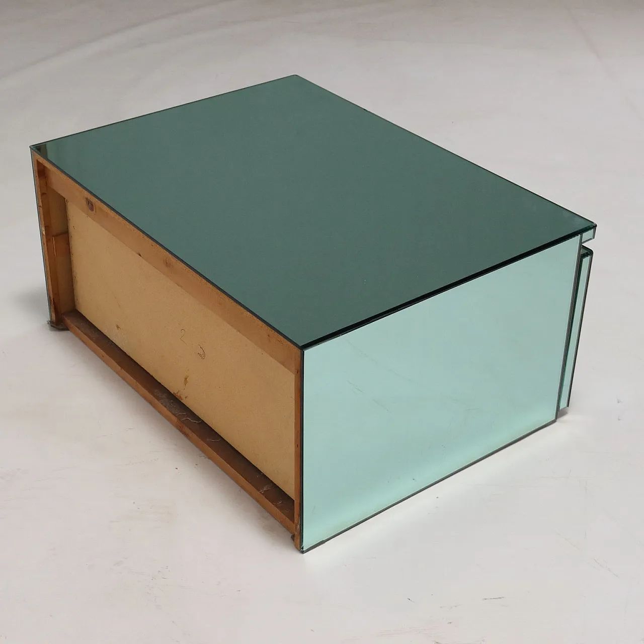 Mobile in vetro specchiato e legno, anni '70 6