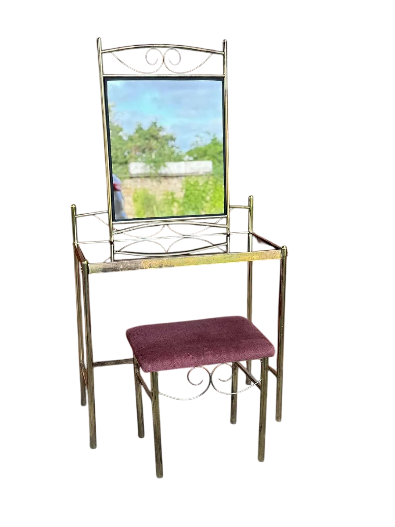 Tavolino da toeletta Art Déco in ottone, anni '60 11