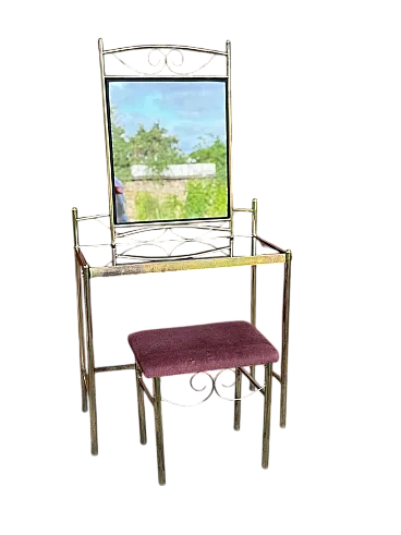 Tavolino da toeletta Art Déco in ottone, anni '60