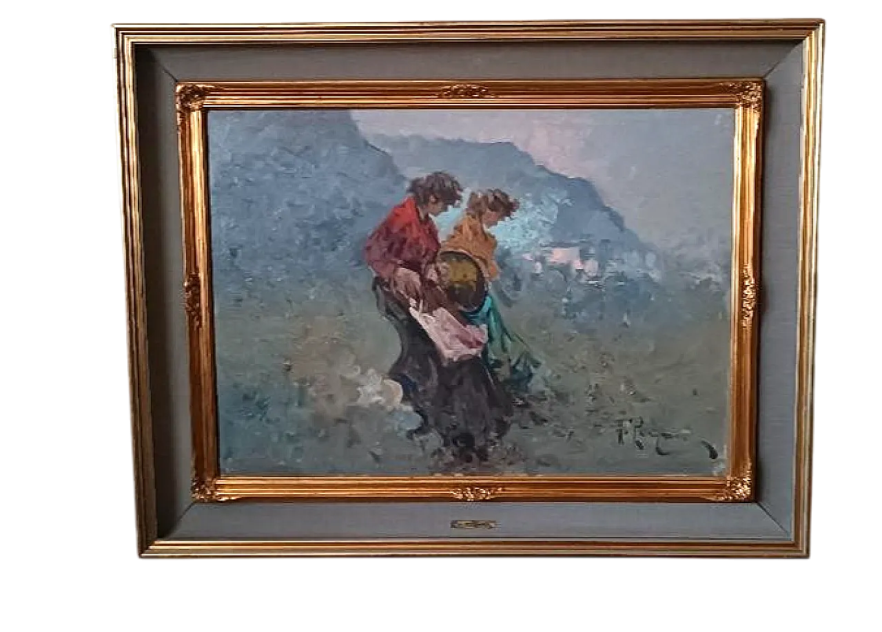 Dipinto di Antonio Pecoraro, olio su tela con cornice, anni '60 10