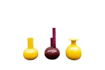 Vasi in ceramica gialla di SIC e vaso viola di SC3 Italia, anni '60
