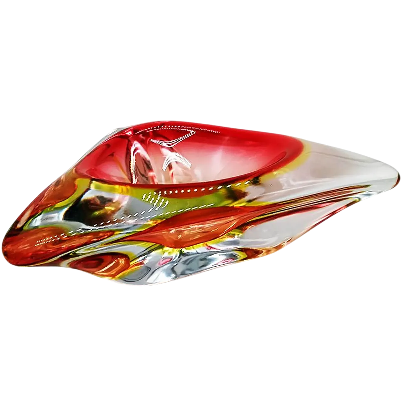 Posacenere o svuotatasche triangolare in vetro di Murano, anni '60 7