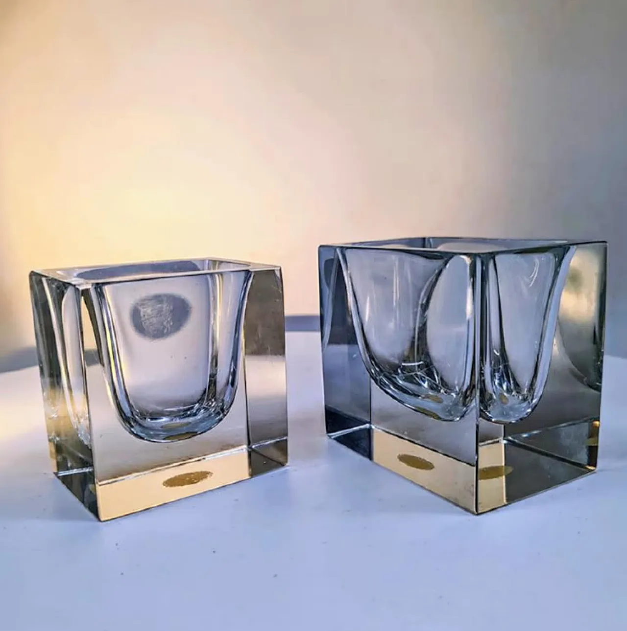 Coppia di ciotole in vetro di Murano di F. Poli per Seguso, anni '60 1