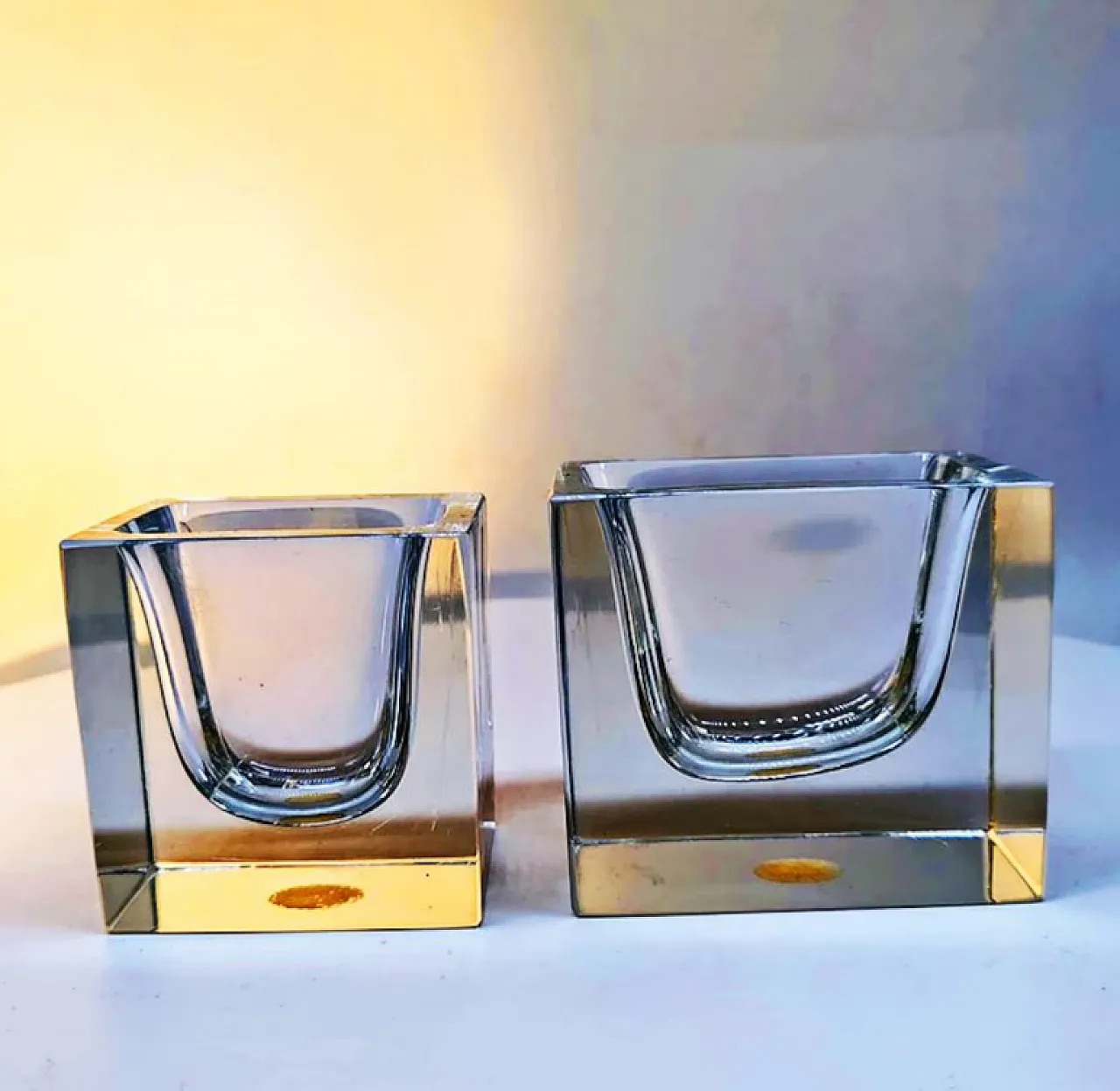 Coppia di ciotole in vetro di Murano di F. Poli per Seguso, anni '60 8