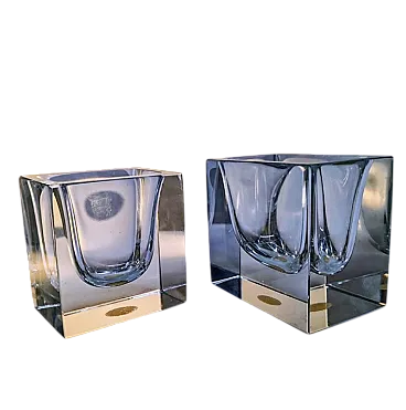 Pair of rectangular bowl in Murano Glass by F.Poli for Seguso, 1960s