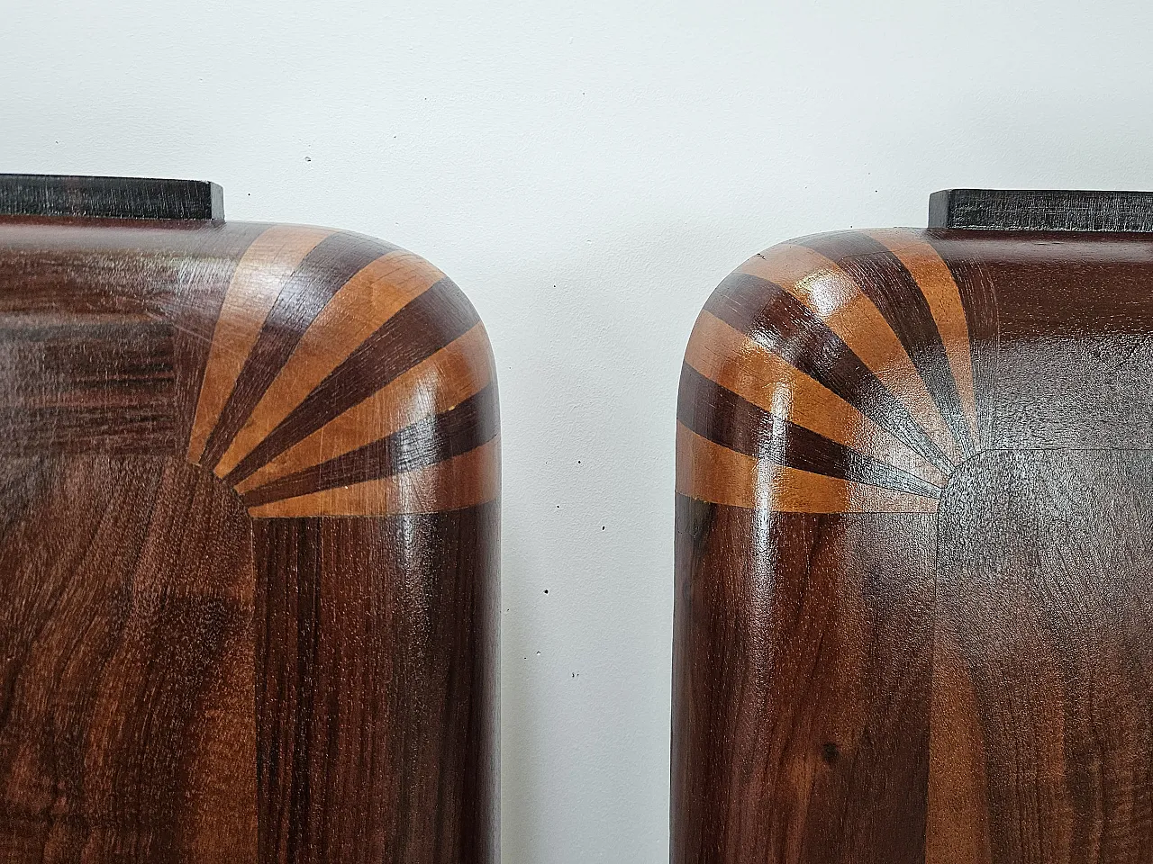 Pair of single beds art deco in mahogany and pink maple 6