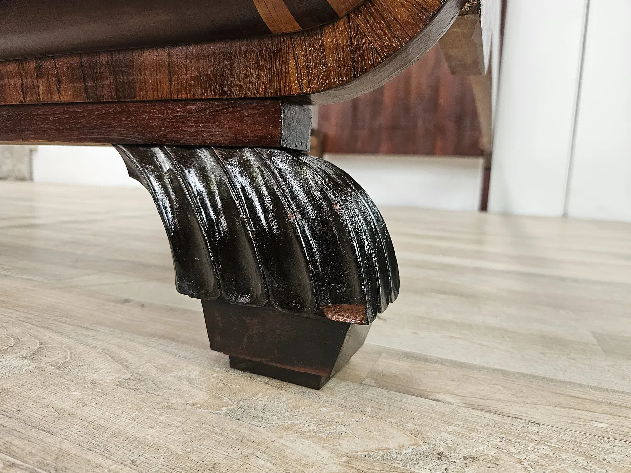 Pair of single beds art deco in mahogany and pink maple 19