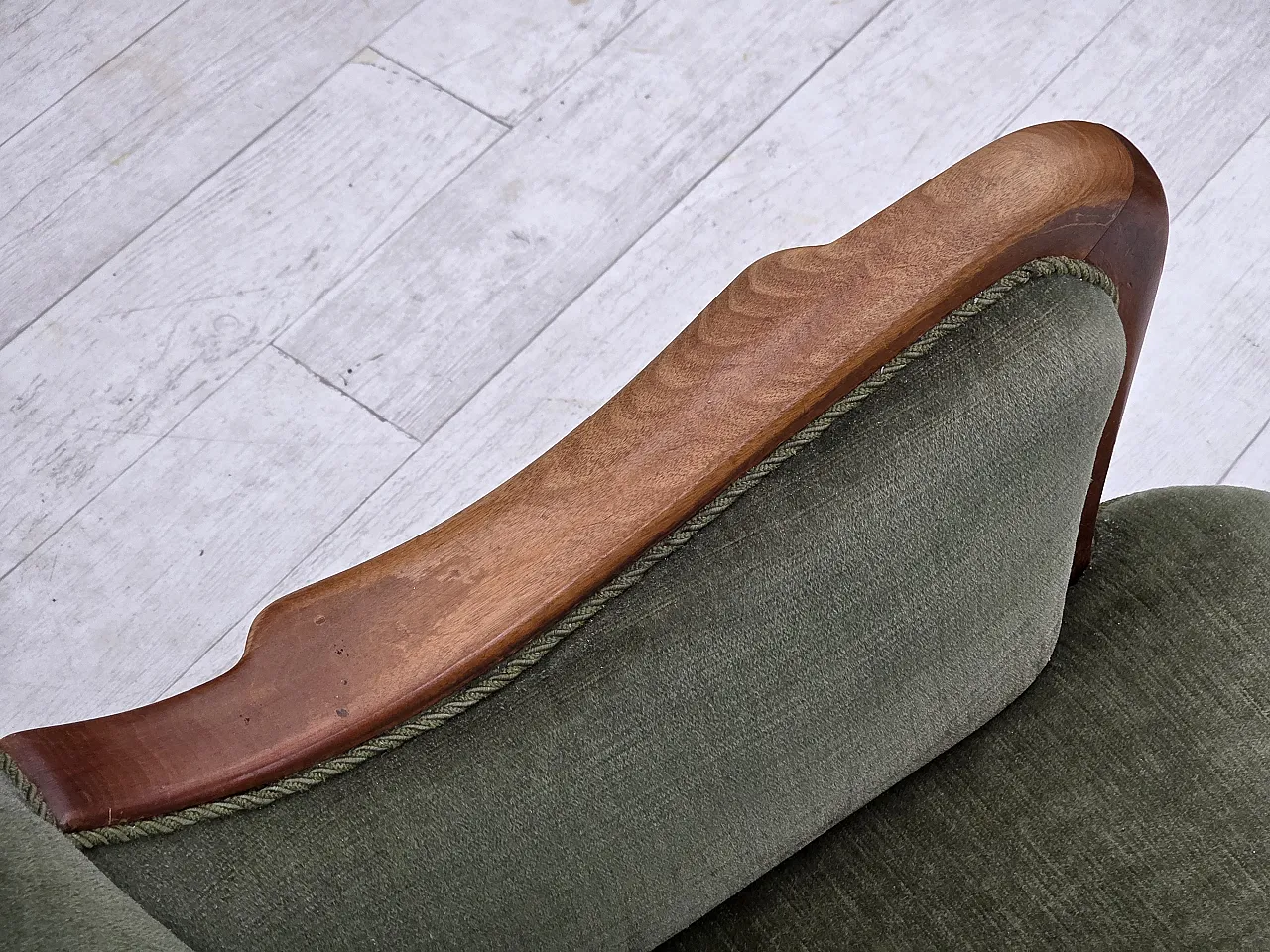 Danish highback armchair, green velour, teak wood, 1960s 9