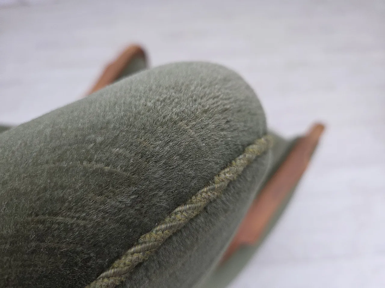 Danish highback armchair, green velour, teak wood, 1960s 16