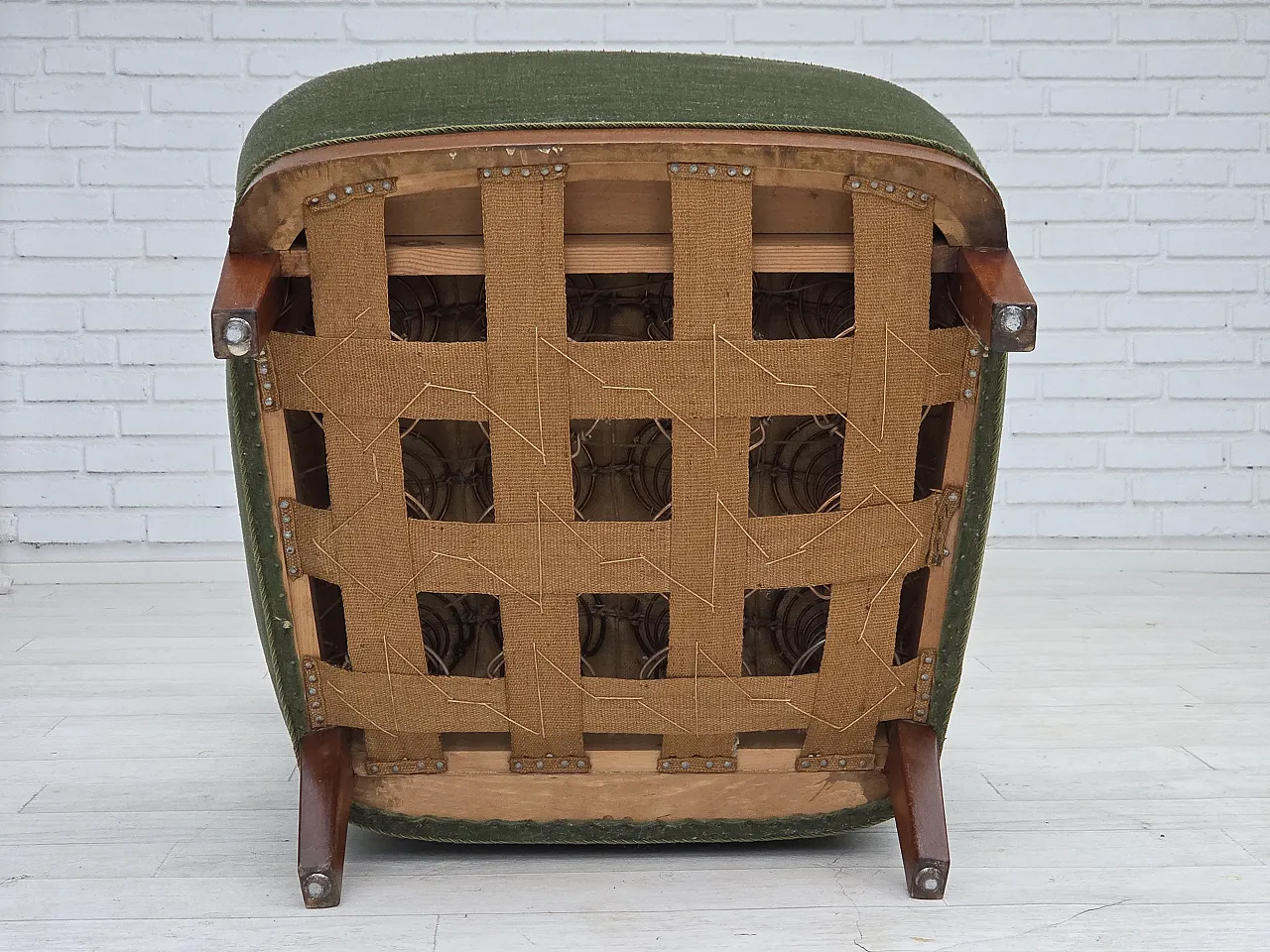 Danish highback armchair, green velour, teak wood, 1960s 22