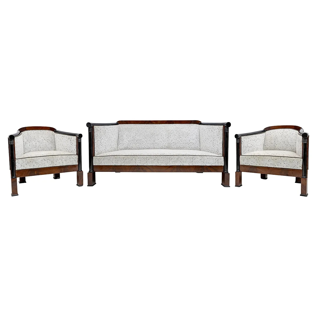 Coppia di poltrone con divano Biedermeier in mogano, '800 1