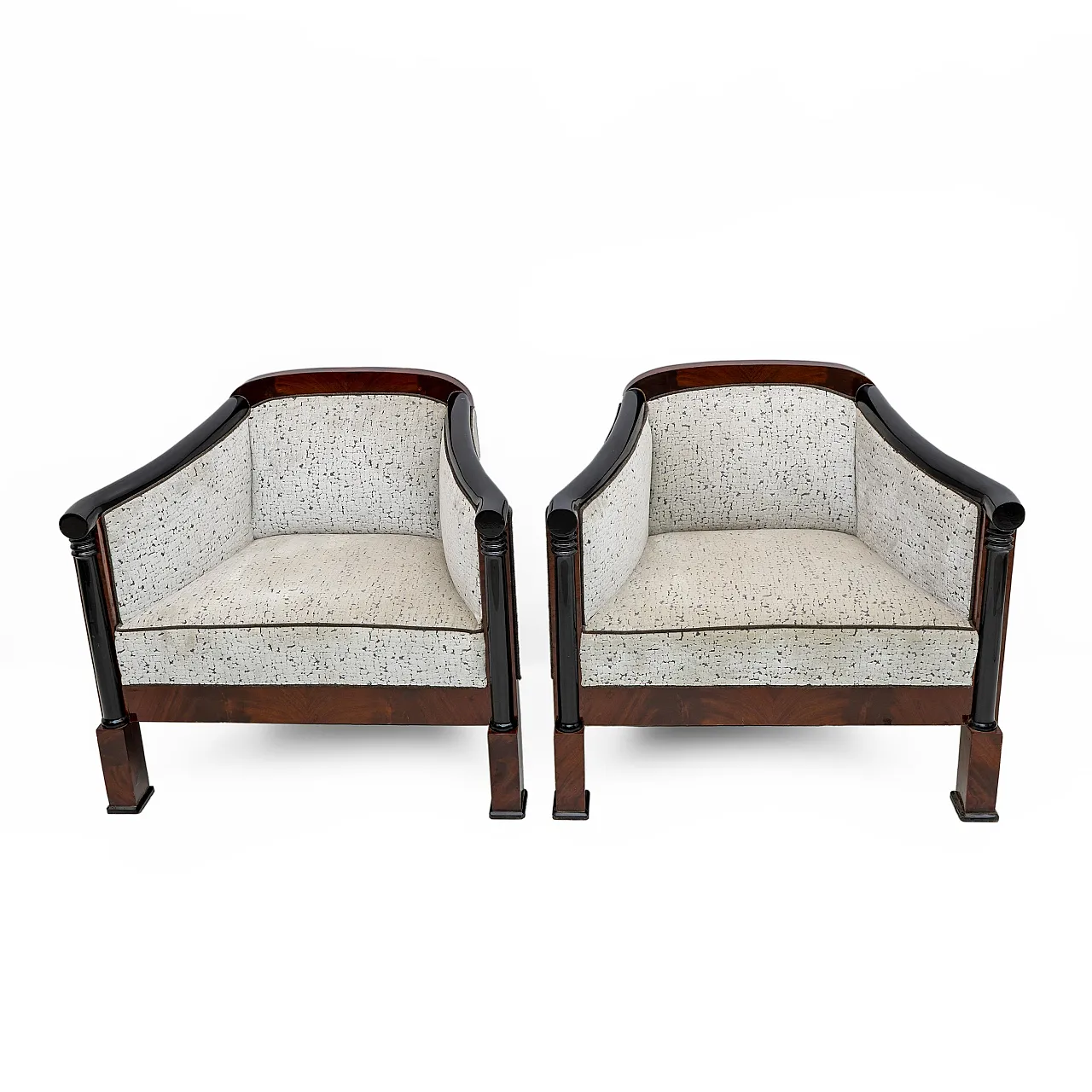 Coppia di poltrone con divano Biedermeier in mogano, '800 11