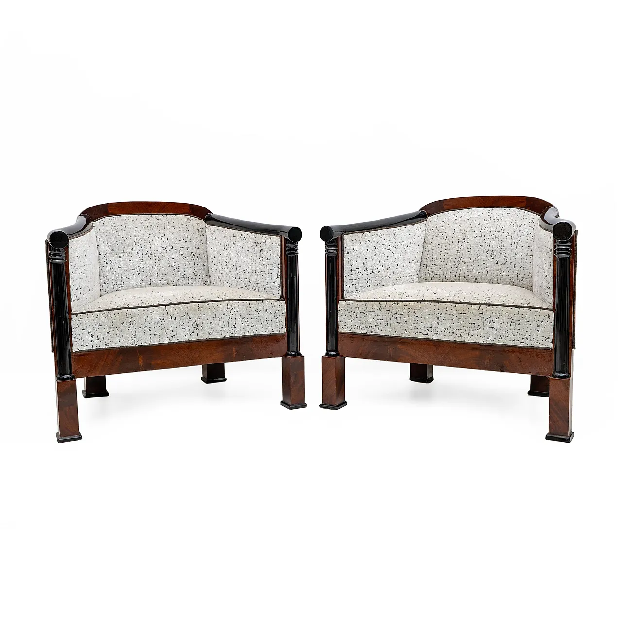 Coppia di poltrone con divano Biedermeier in mogano, '800 12