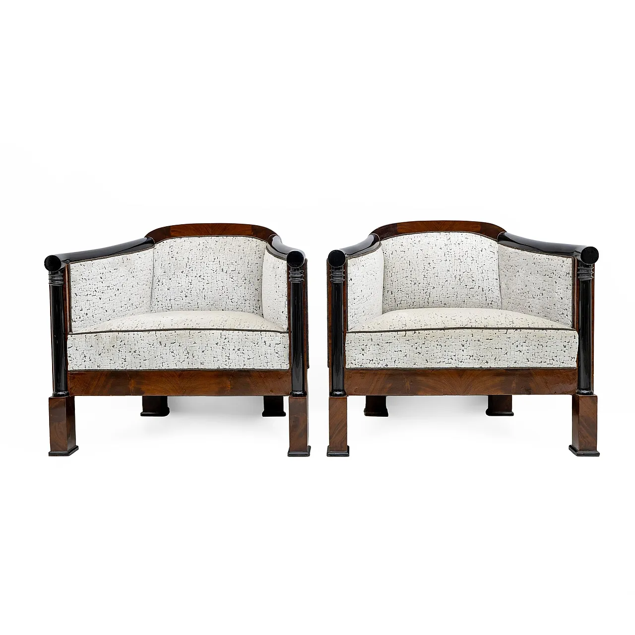 Coppia di poltrone con divano Biedermeier in mogano, '800 13