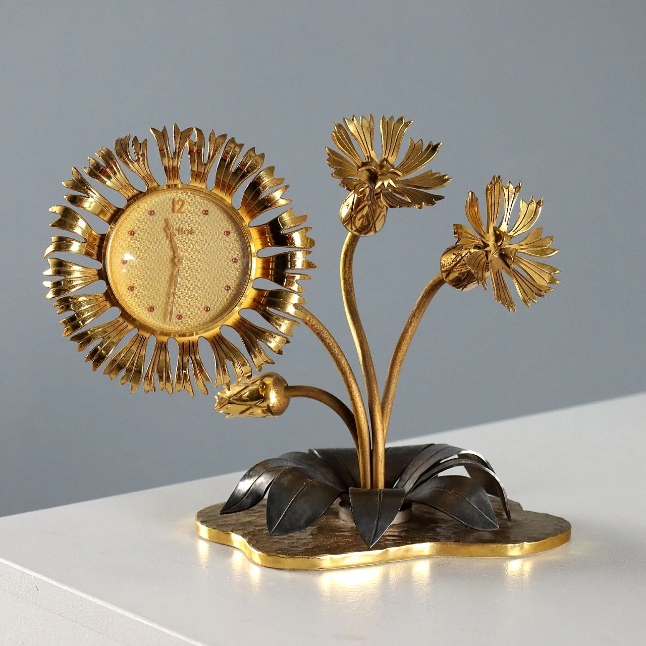 Imhof table clock in gilded brass, 1950s 1