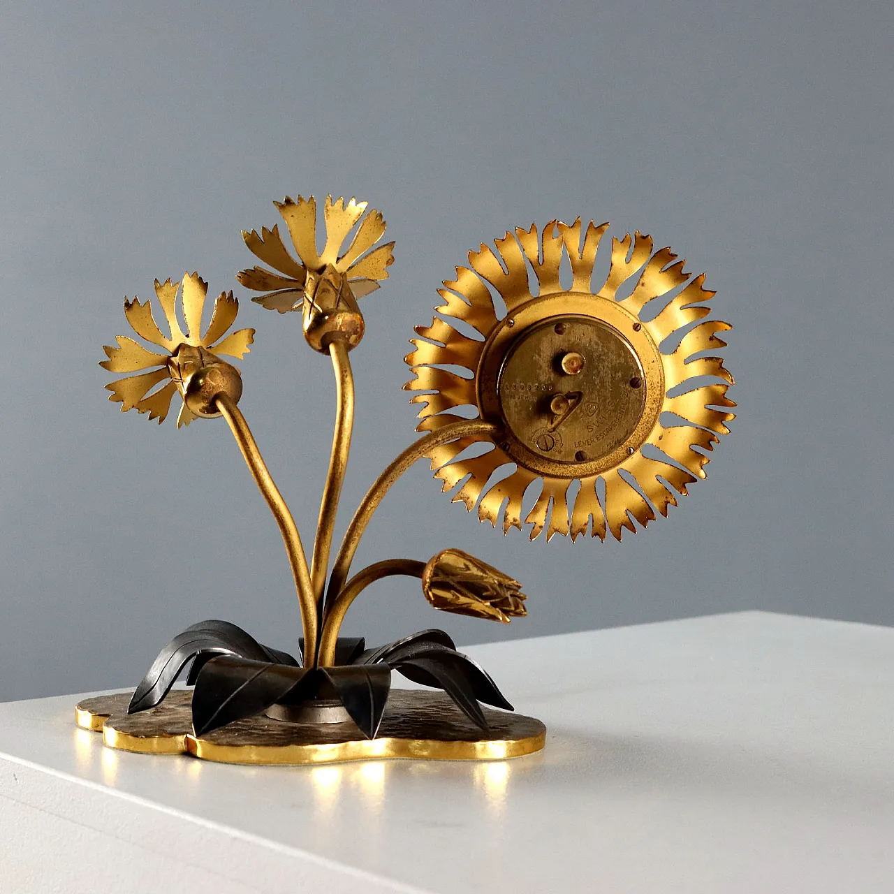 Imhof table clock in gilded brass, 1950s 7