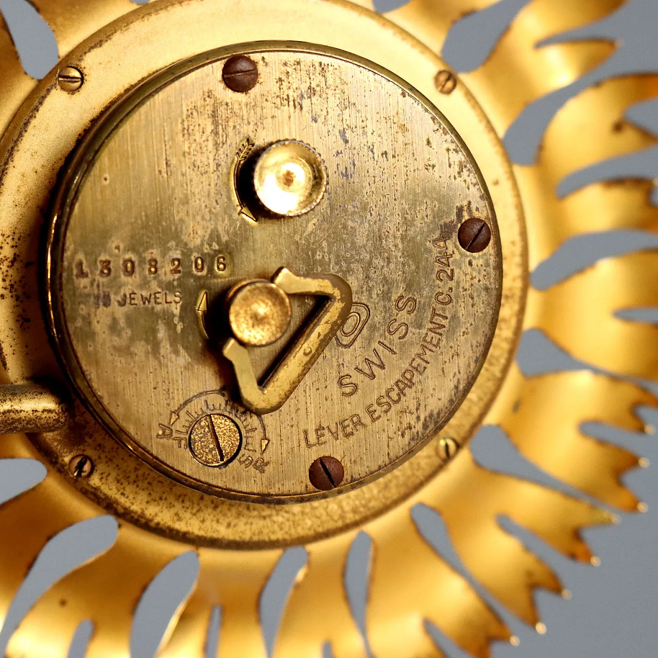 Imhof table clock in gilded brass, 1950s 8
