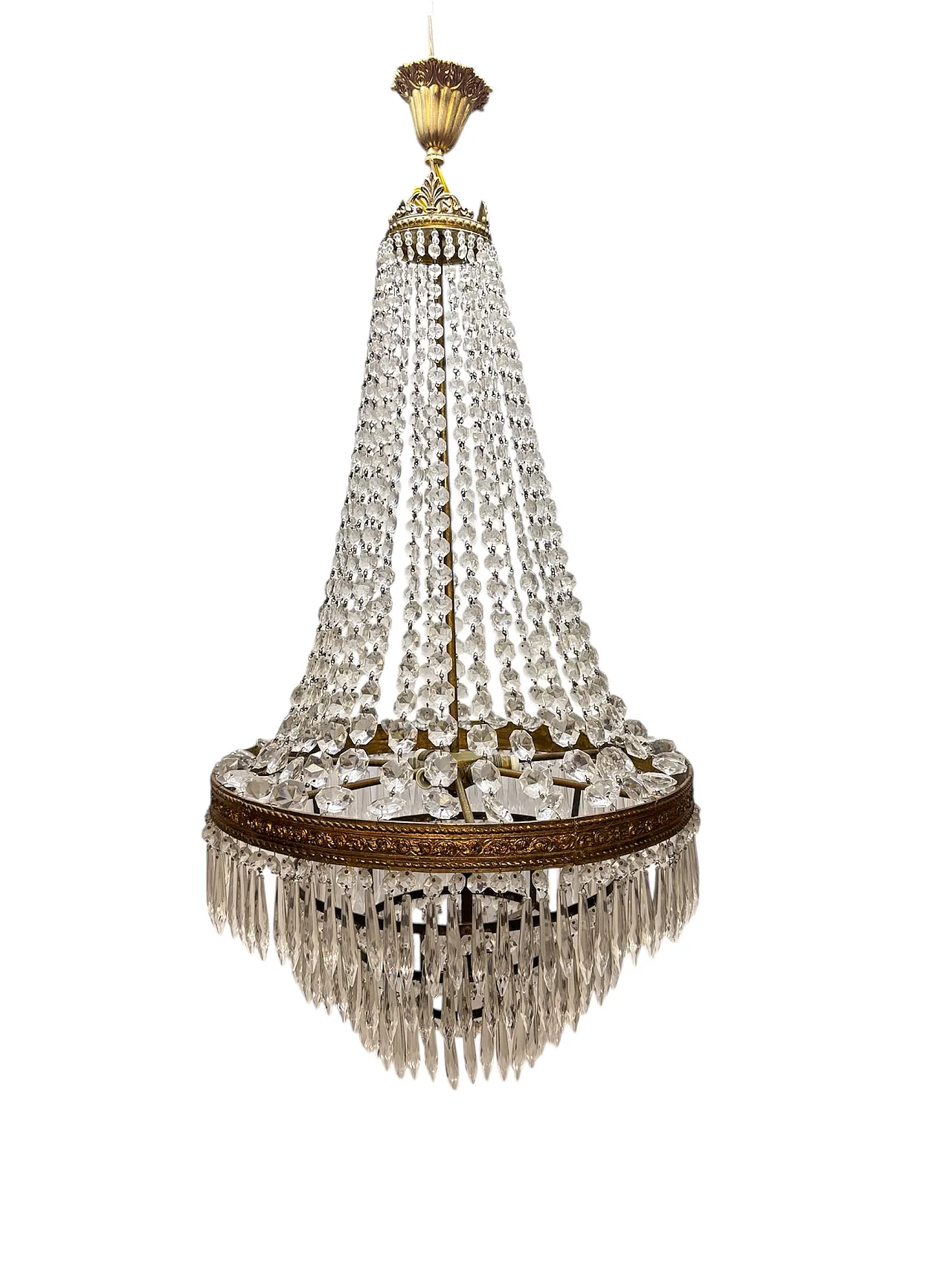 French Empire Style Cascade Crystal and Ottone Chandelier 1