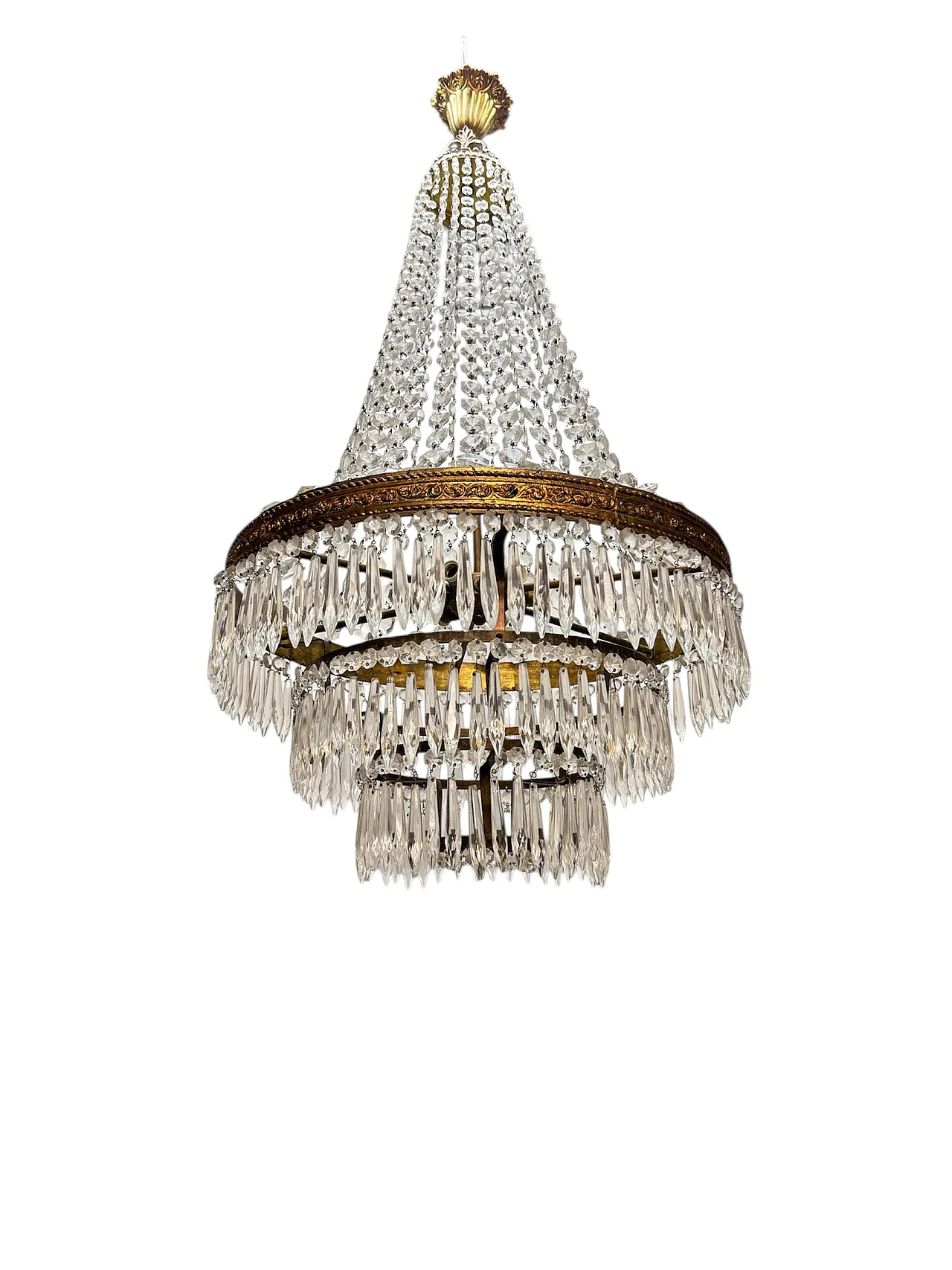 French Empire Style Cascade Crystal and Ottone Chandelier 2