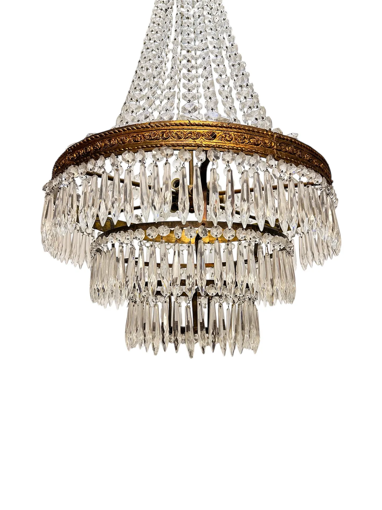 French Empire Style Cascade Crystal and Ottone Chandelier 3