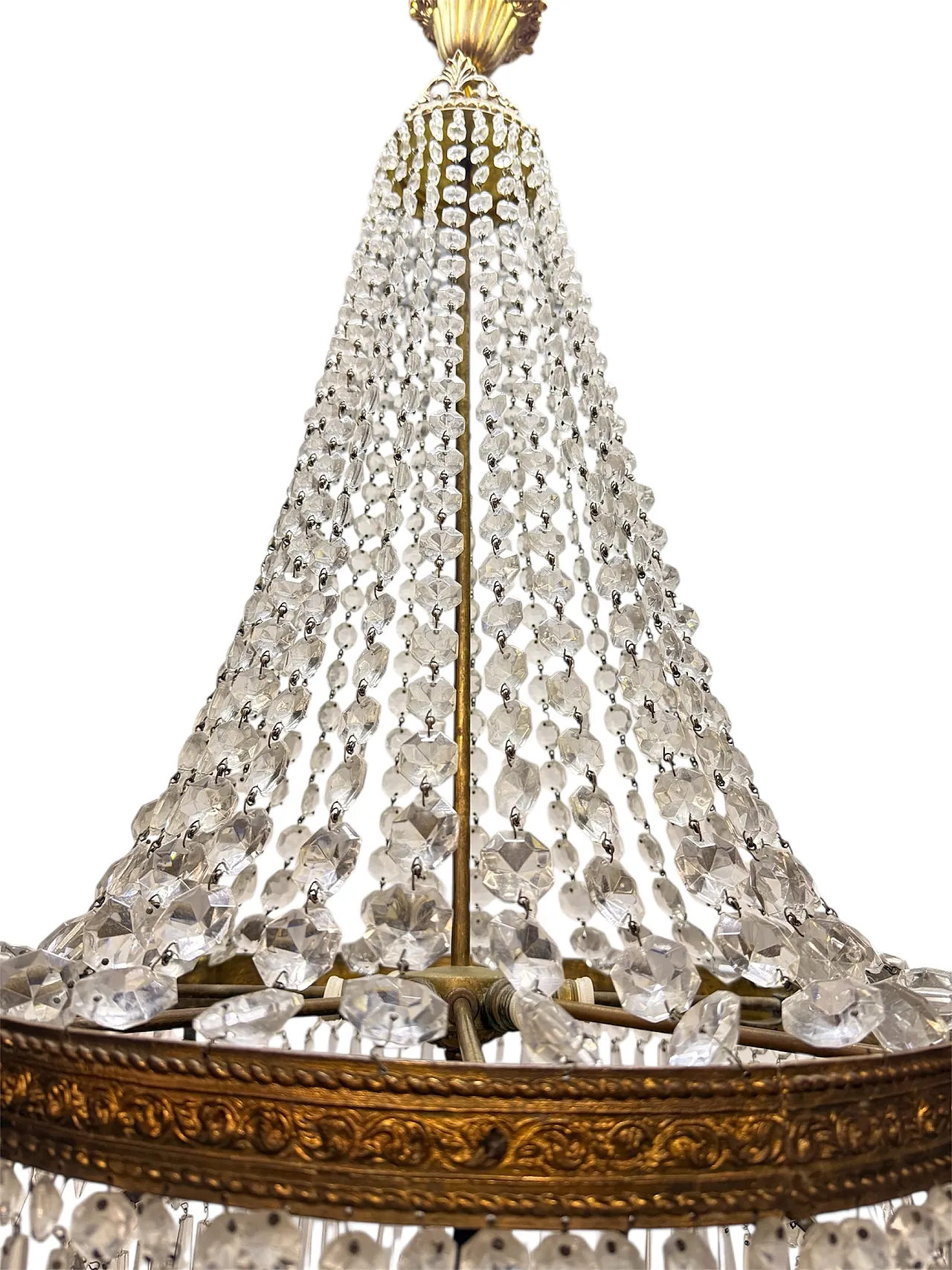French Empire Style Cascade Crystal and Ottone Chandelier 7