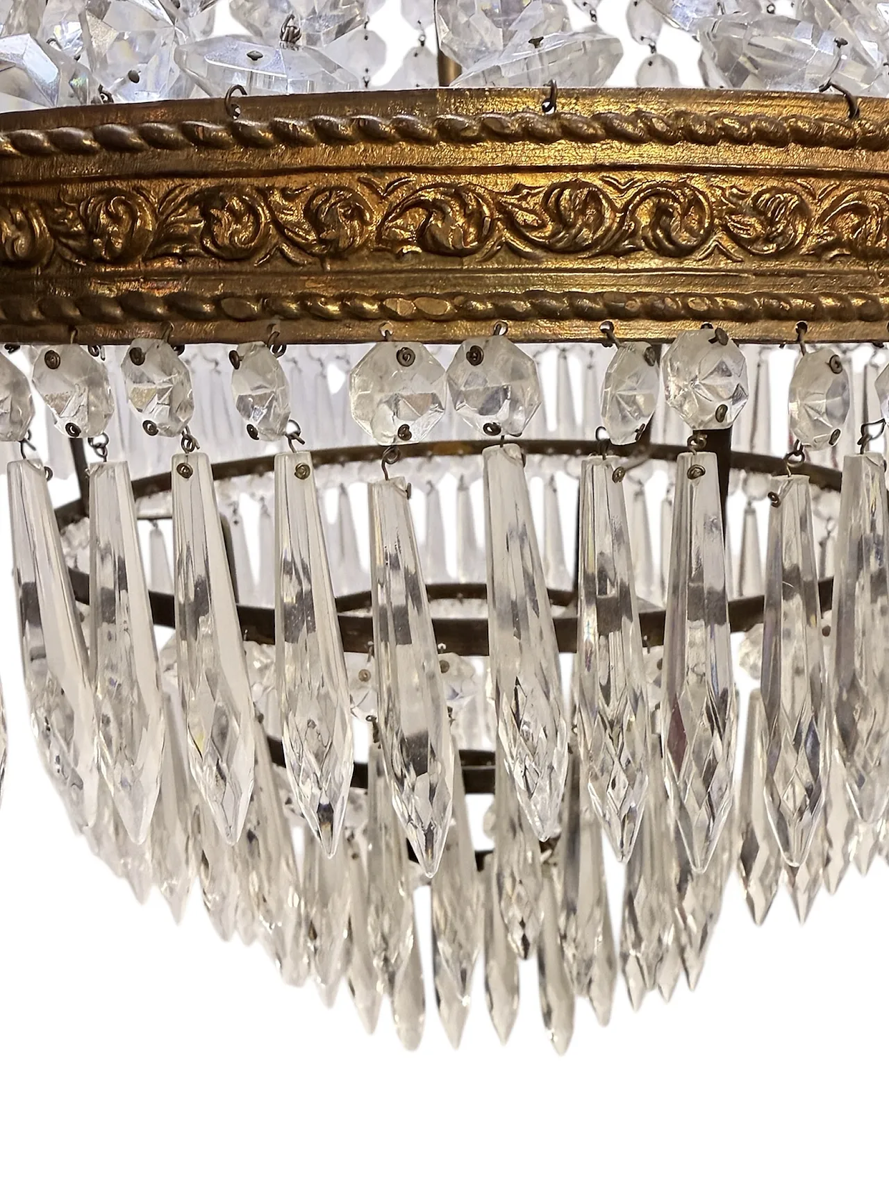French Empire Style Cascade Crystal and Ottone Chandelier 8