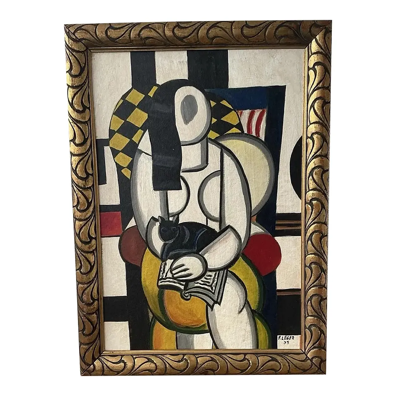 Dipinto cubista francese alla maniera di Leger a olio, '900 1