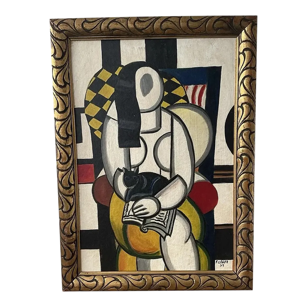 Dipinto cubista francese alla maniera di Leger a olio, '900 5