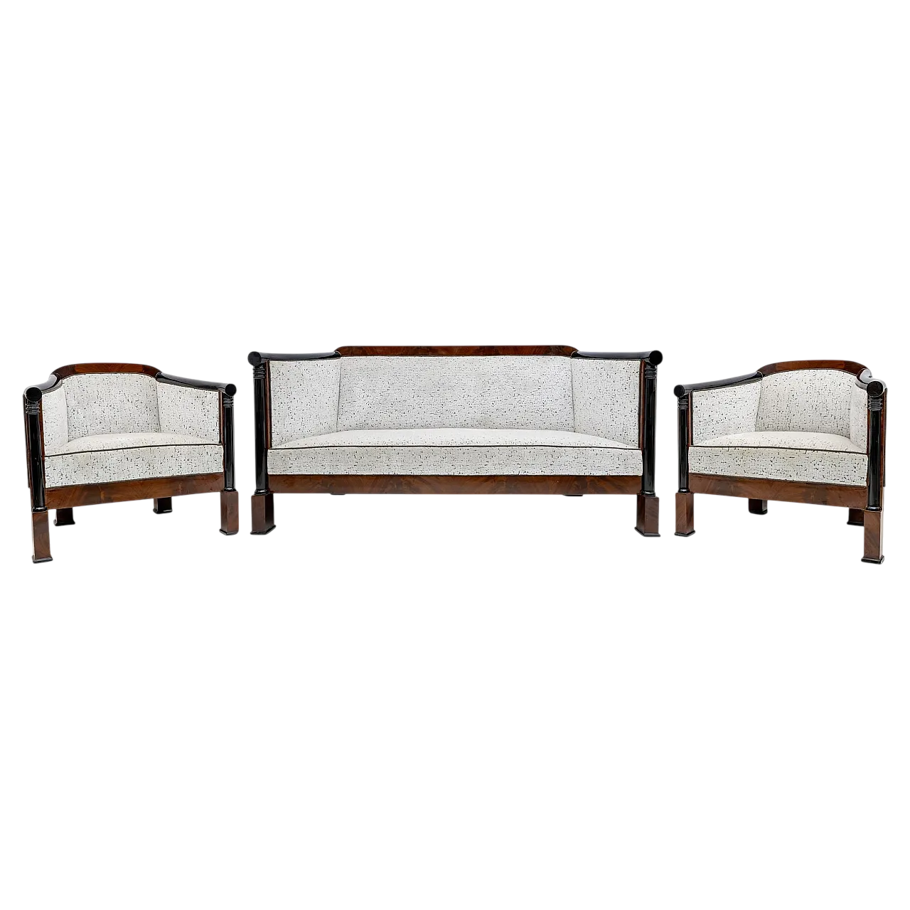Coppia di poltrone con divano Biedermeier in mogano, '800 21