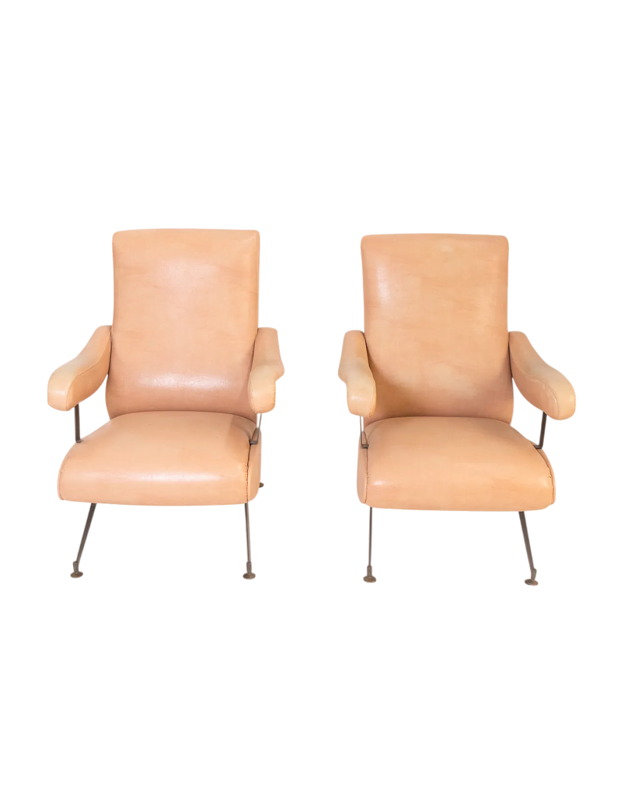 Coppia di poltrone reclinabili in pelle e metallo, fine '900 9