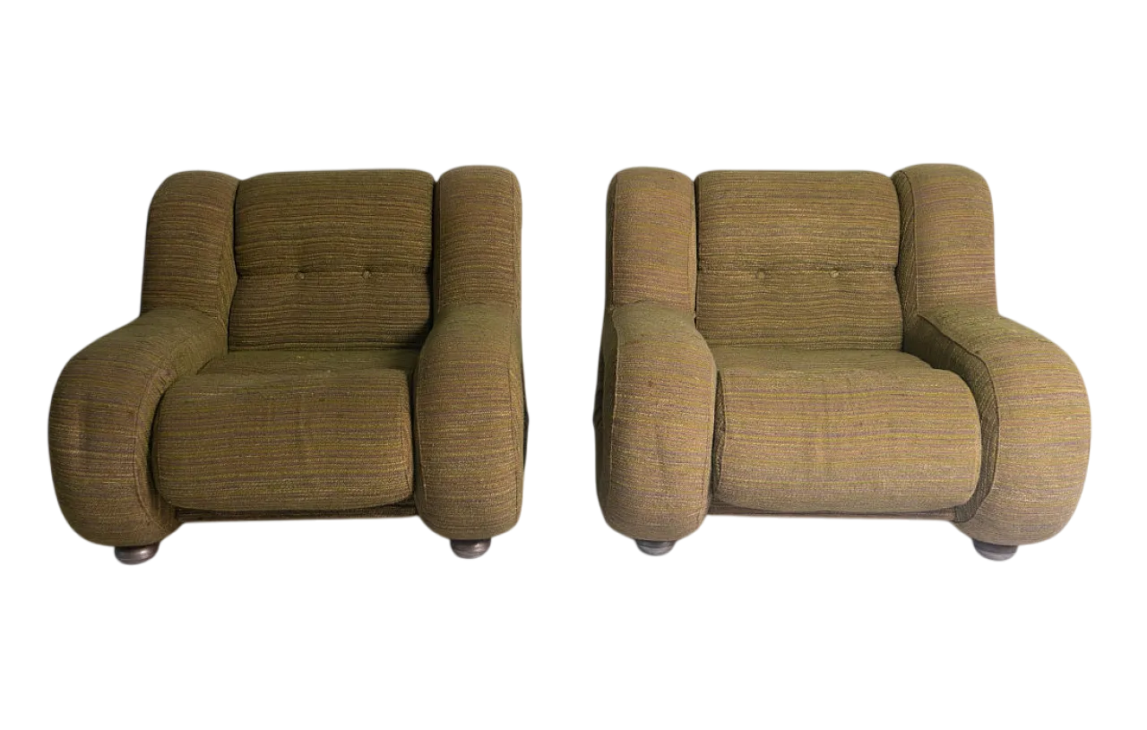 Coppia di poltrone in acciaio tubolare e rivestimento verde, fine '900 5