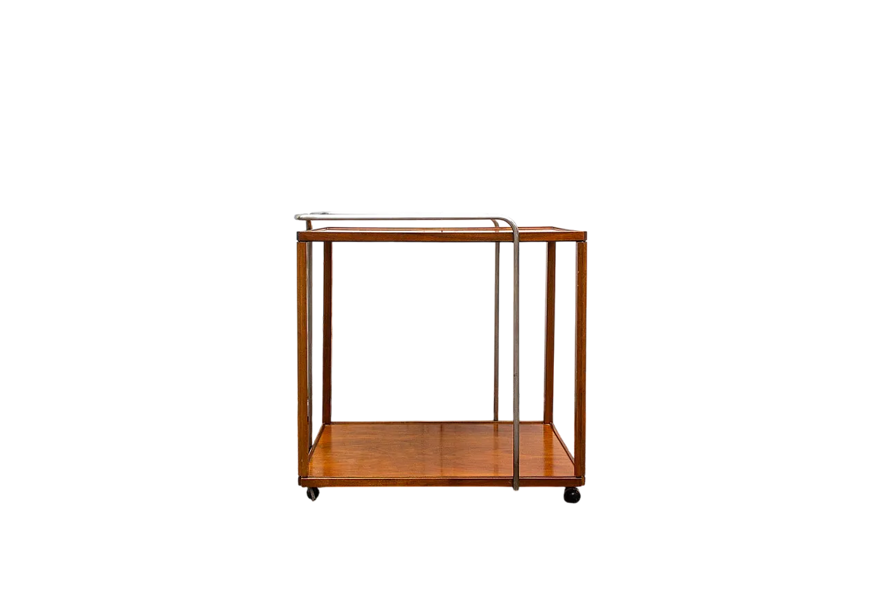 Carrello bar in legno e metallo cromato, anni '50 7