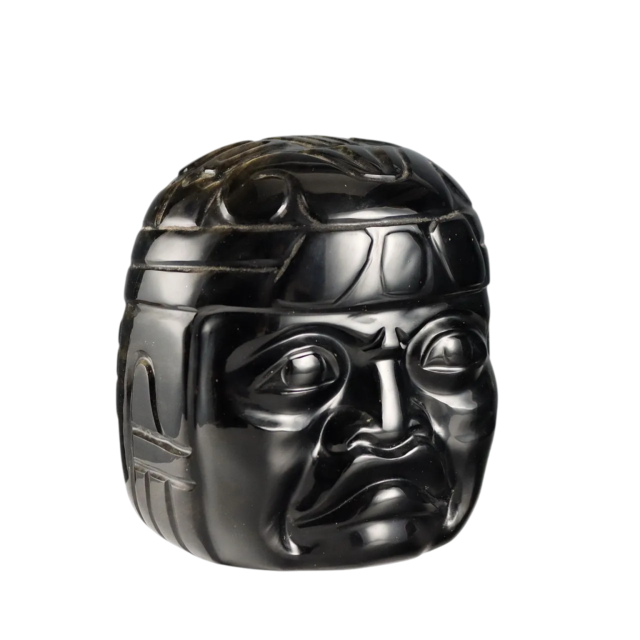Olmec head in black obsidian stone, 20th century 8