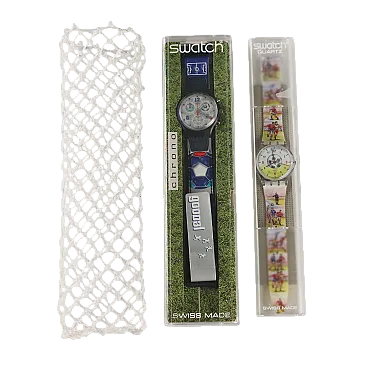 Coppia di orologi Swatch a tema calcio, fine '900