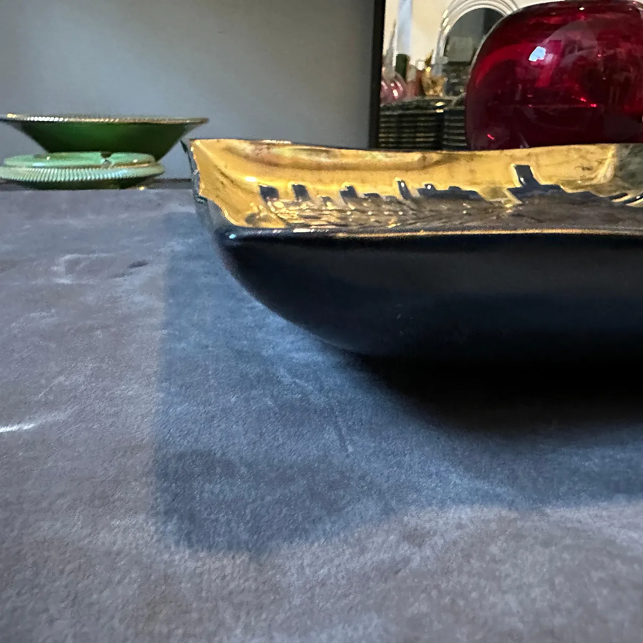 Gold and black ceramic vide poche by Capodimonte, 1980s 3